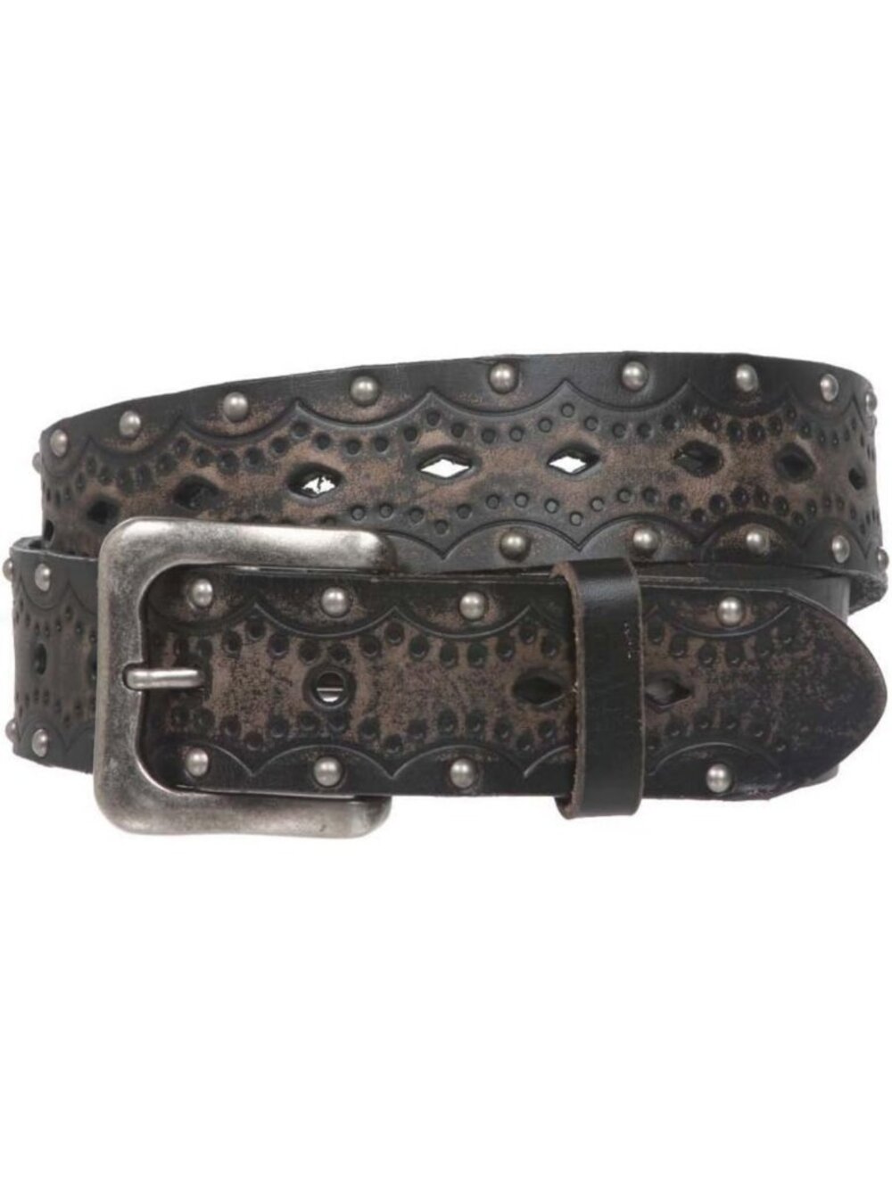 Vintage 1.5" Perforated Studded Leather Jean Belt - Embossed Design, Stylish